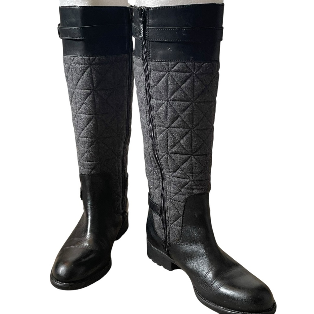 Franco Sarto Knee High Gray Quilted & Black Leather Low Heeled Boots Size 9 - Picture 5 of 14
